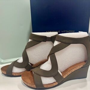 Adrienne Vittadini Khaki Wedge Sandals